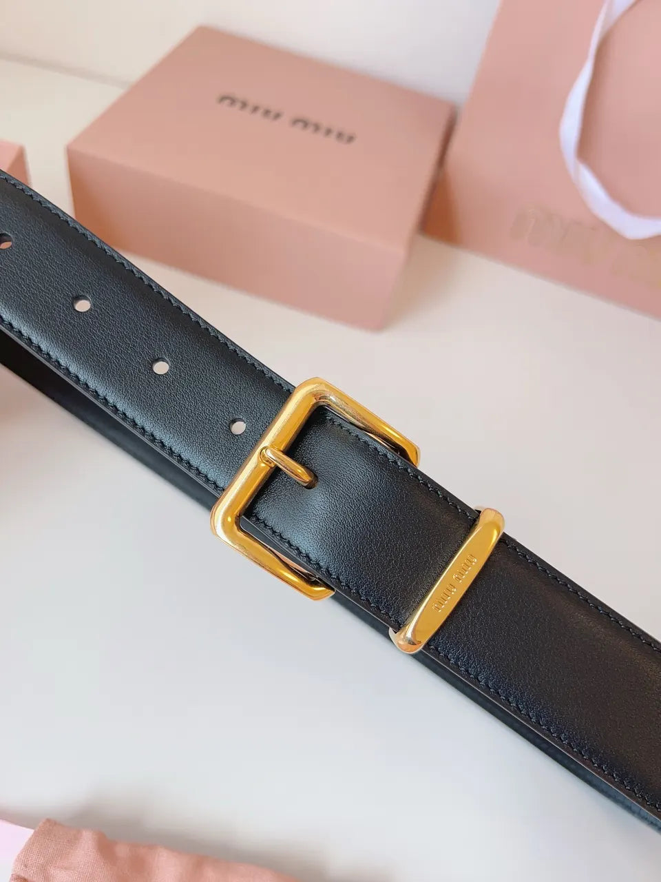 Miu Miu Black Leather Belt - Hình 7