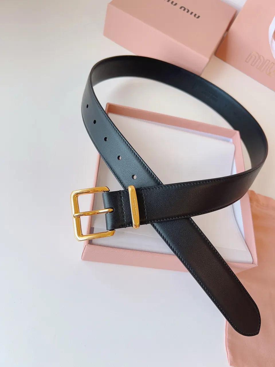 Miu Miu Black Leather Belt - Hình 2