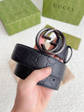 Gucci Black Leather Belt Matte GG Buckle