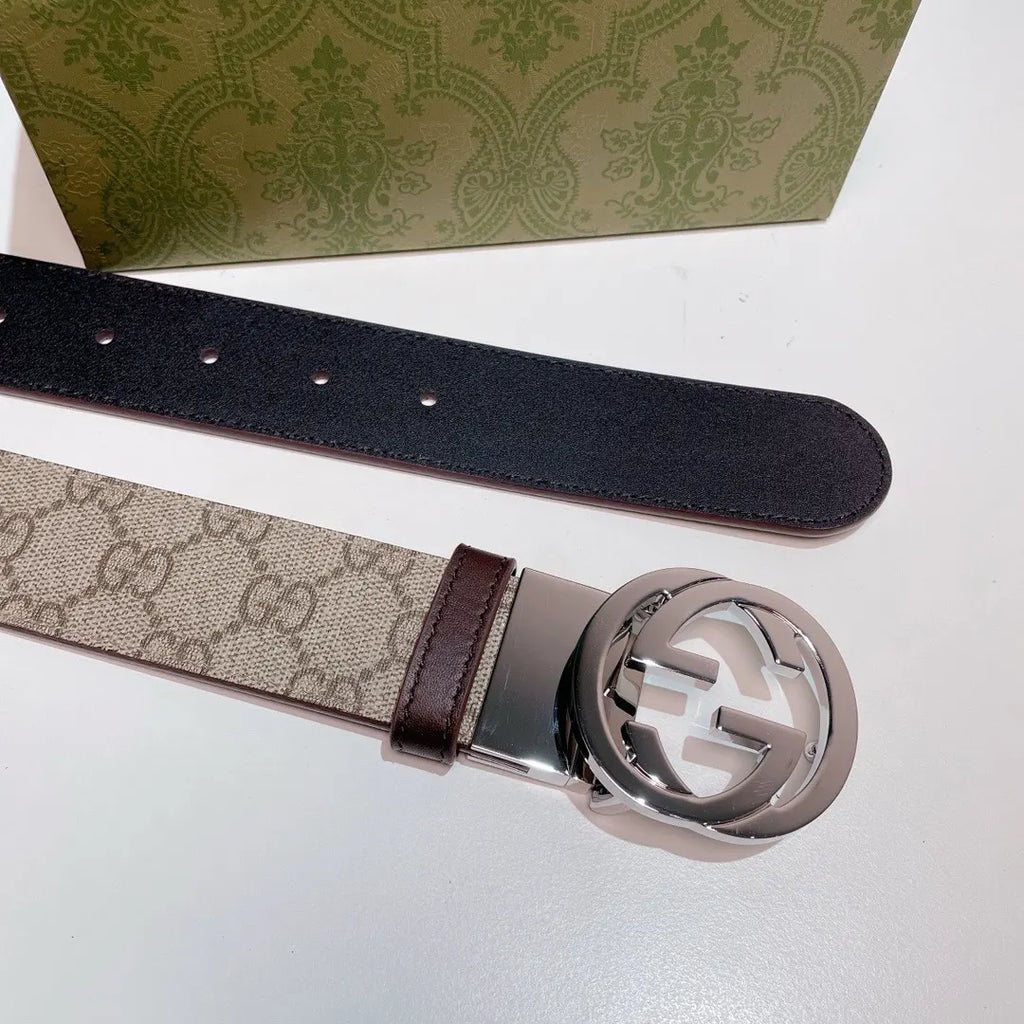 silver Gucci Beige GG Supreme Belt - Hình 3