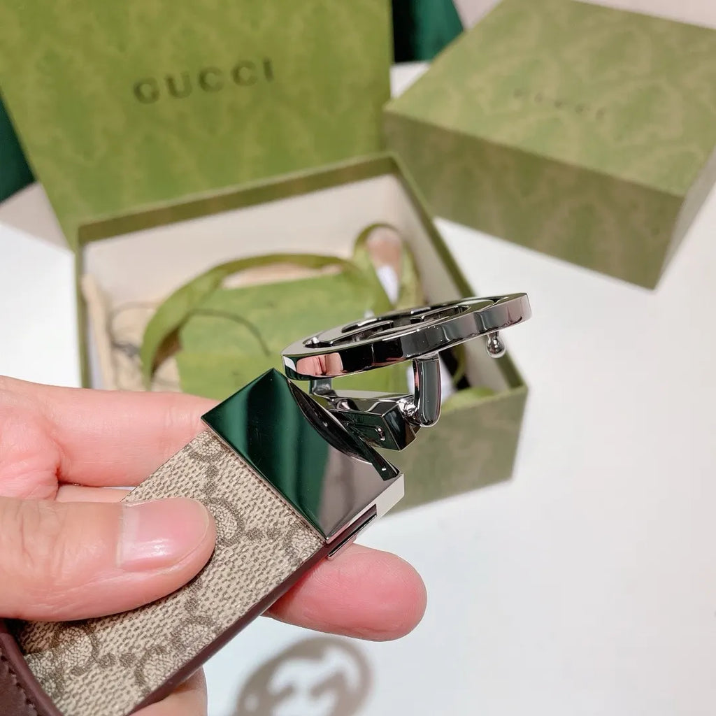 silver Gucci Beige GG Supreme Belt - Hình 4