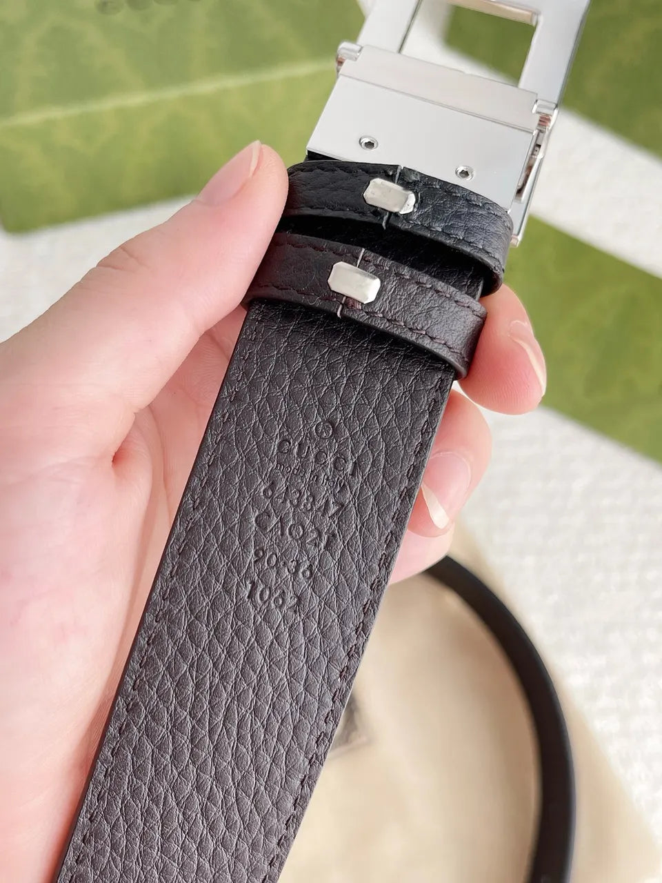 Gucci Black Leather Silver Buckle - Hình 3