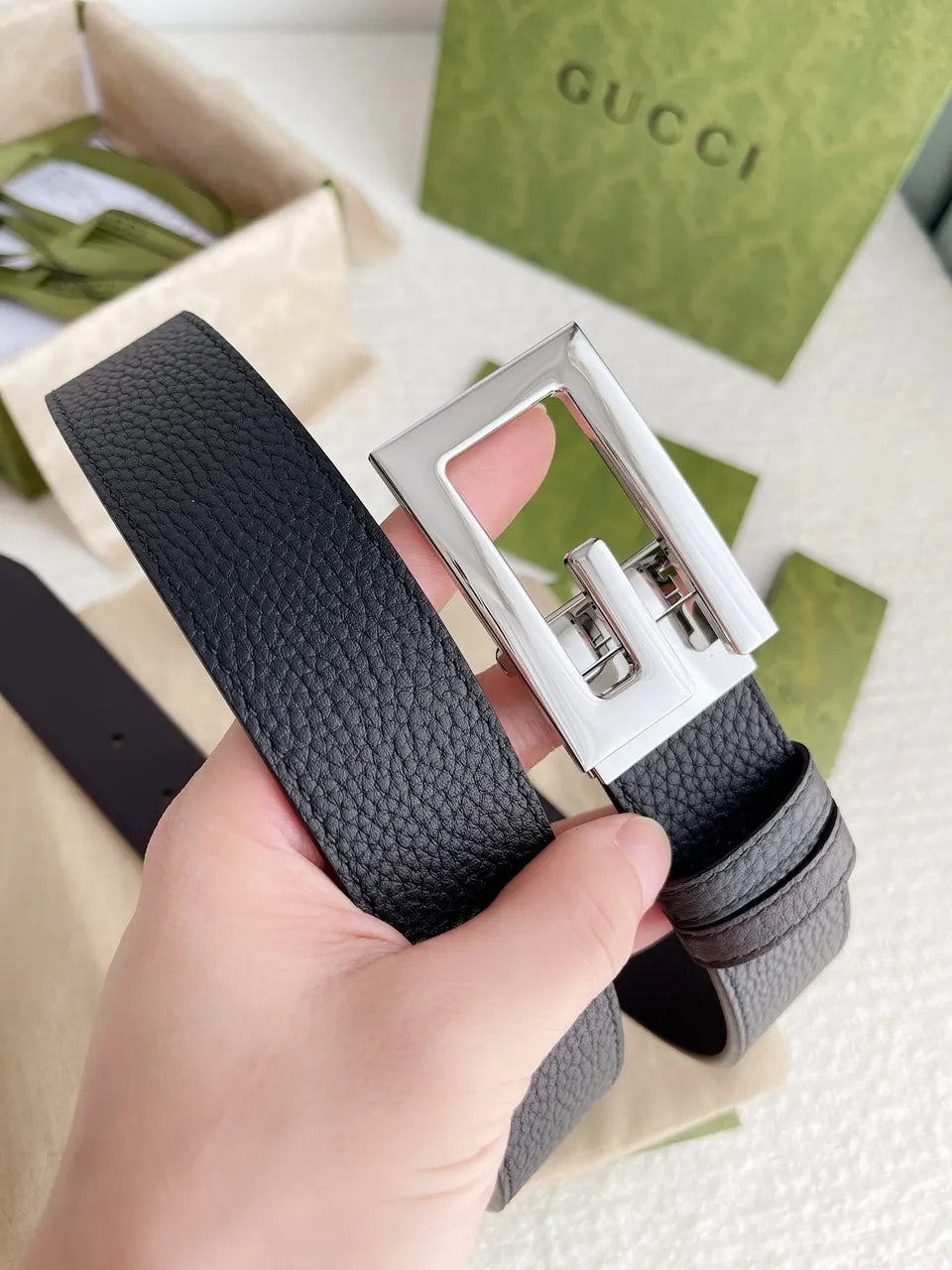 Gucci Black Leather Silver Buckle