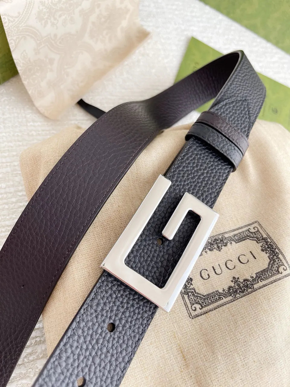Gucci Black Leather Silver Buckle - Hình 2
