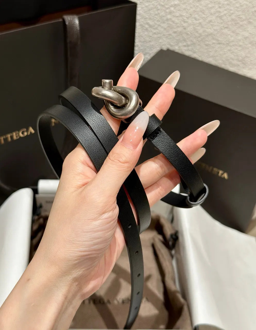 leather Bottega Veneta Black Belt - Hình 6