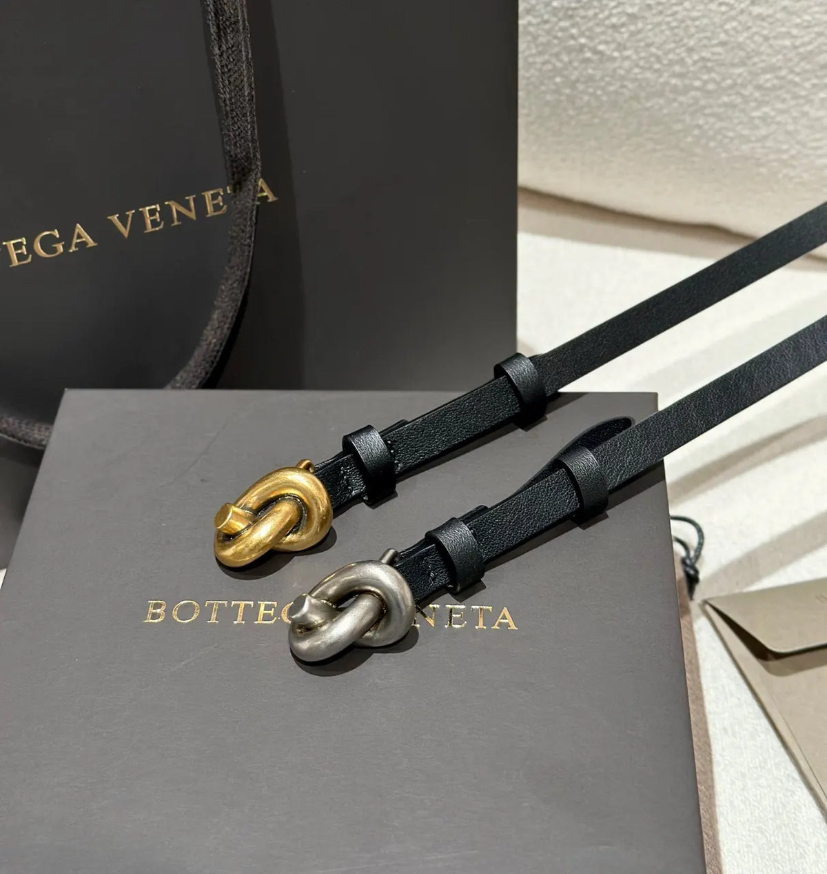 leather Bottega Veneta Black Belt - Hình 2