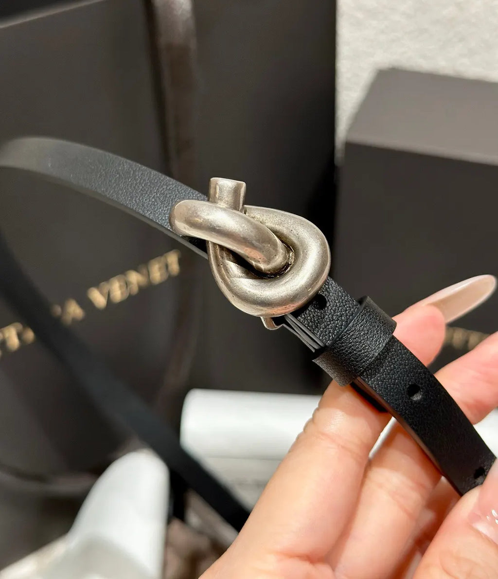 leather Bottega Veneta Black Belt - Hình 7