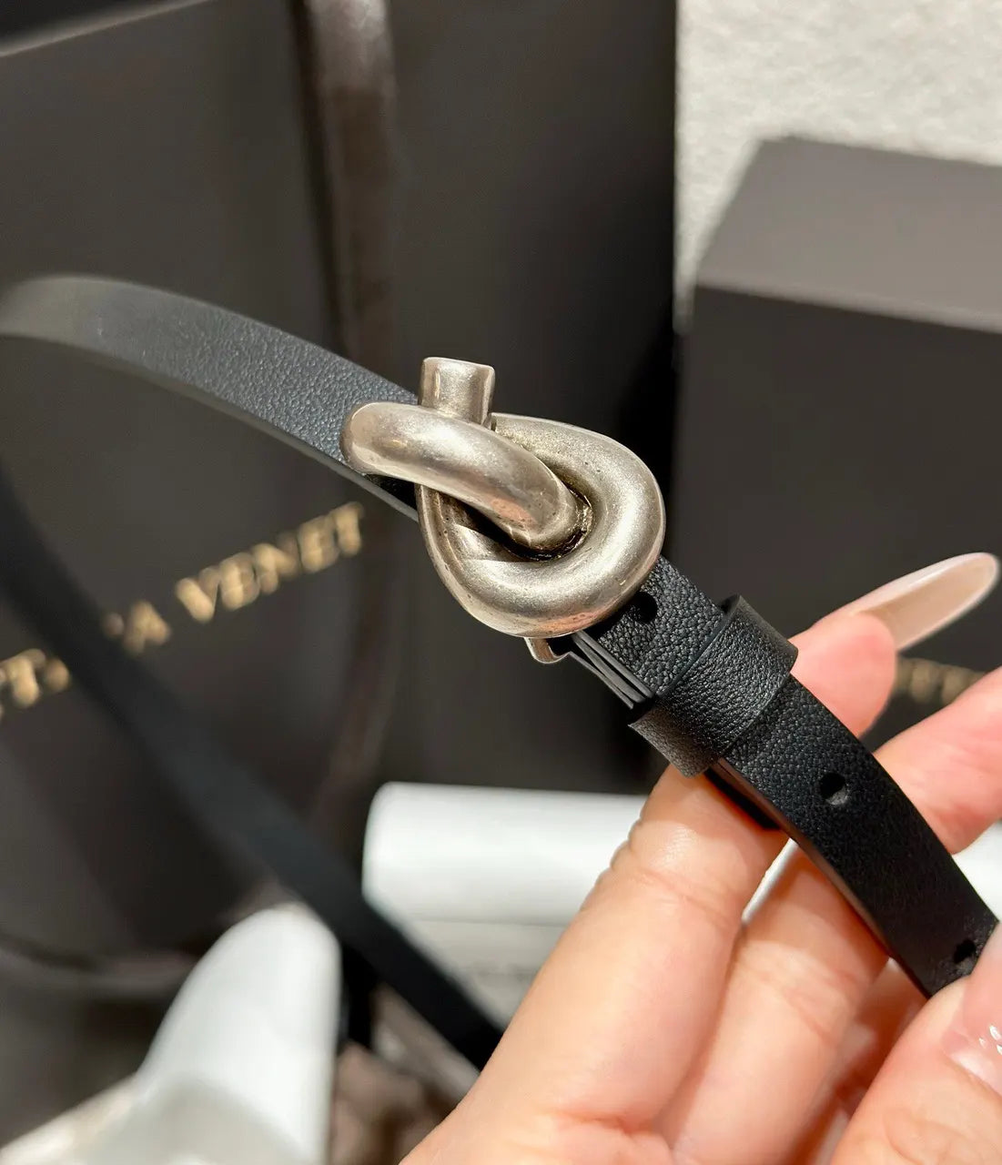 leather Bottega Veneta Black Belt - Hình 7