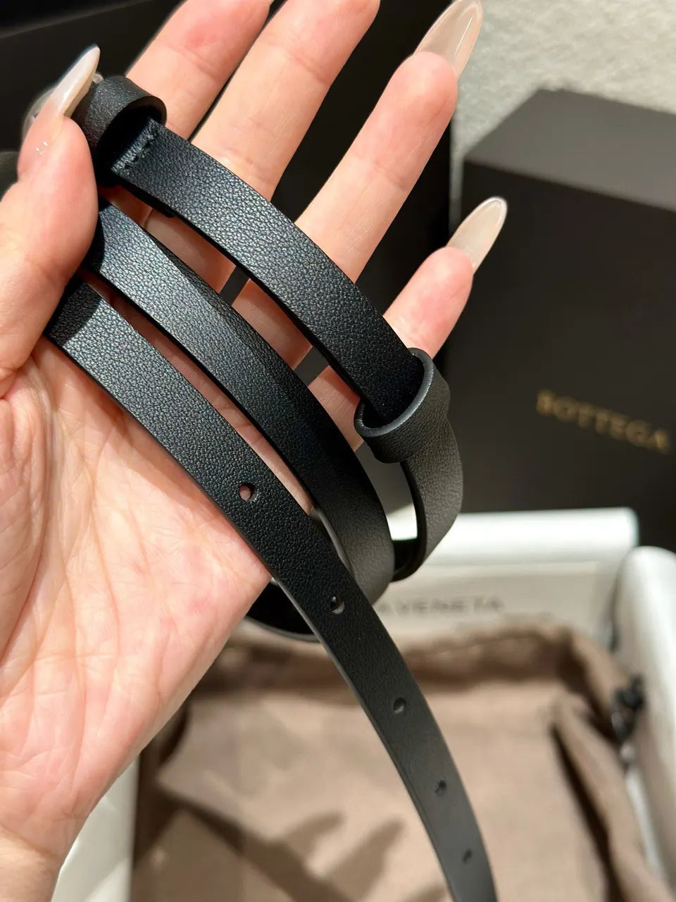 leather Bottega Veneta Black Belt - Hình 5