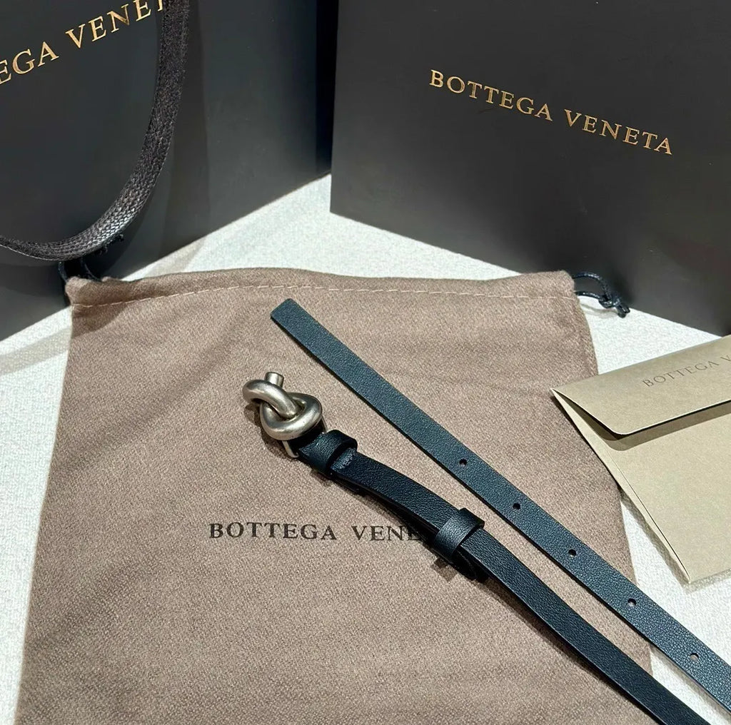 leather Bottega Veneta Black Belt - Hình 4